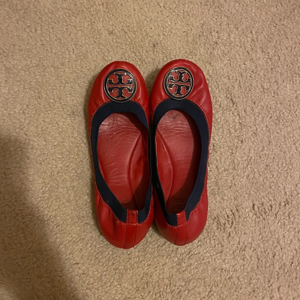 Tory Burch Red and Navy Ballet Flats